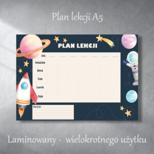 Plan lekcji planety ścieralny A5 • laminowany