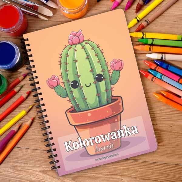 kolorowanka-okladka-kredki-kawaii kolorowanka-na-spirali-kawaii-krainawzorow-pl-003a